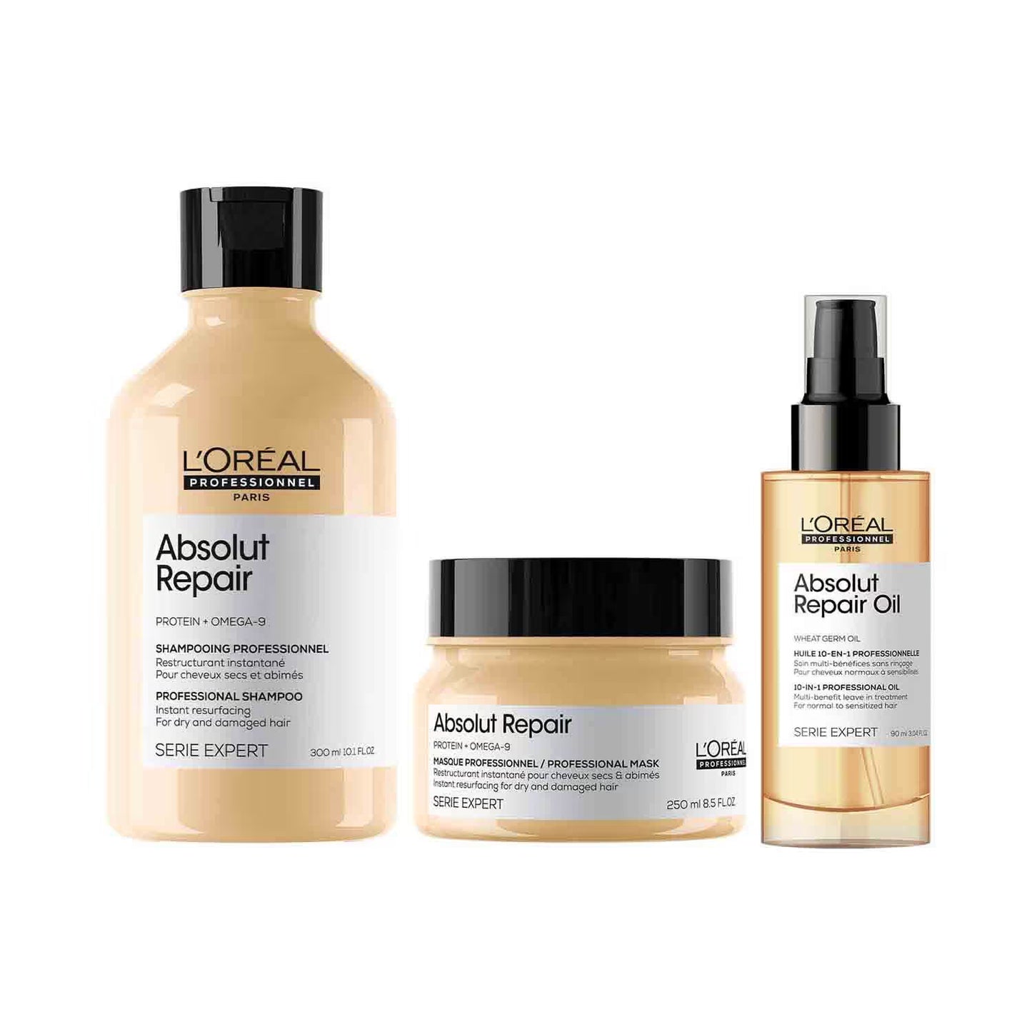 L'Oreal Professionnel Absolut Repair Shampoo, Hair Mask & Hair Serum Combo For Damaged Hair