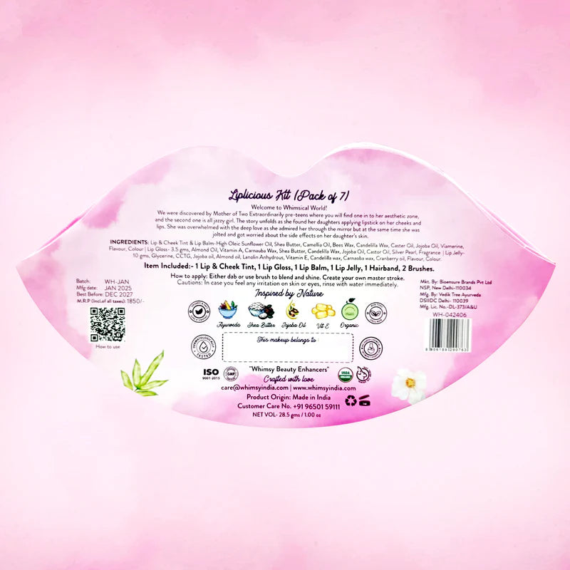 Whimsy Safe & Organic Liplicious Beauty Makeup Kit For Preteen And Teen Girls - Pack Of 7