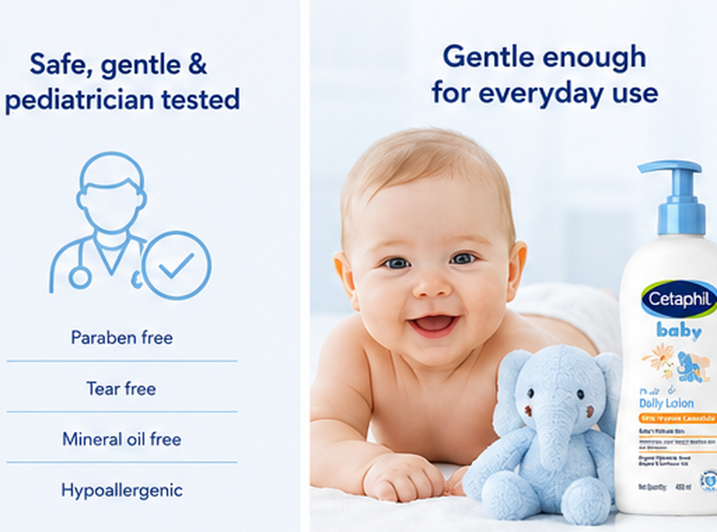 Cetaphil Baby Daily Lotion With Organic Calendula (400 ml) + Wash & Shampoo with Organic Calendula (400ml) combo