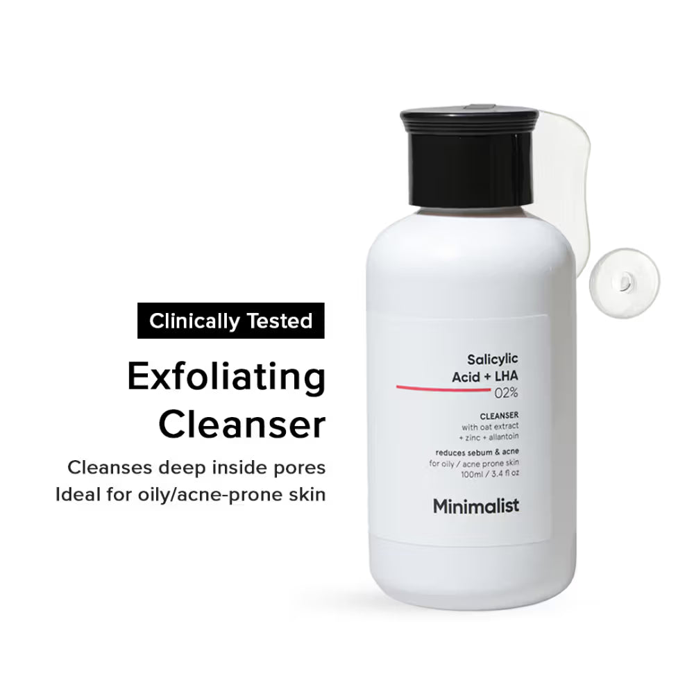 Minimalist 2% Salicylic Acid + LHA Face Cleanser With Zinc For Reducing Sebum & Acne (100 ml)