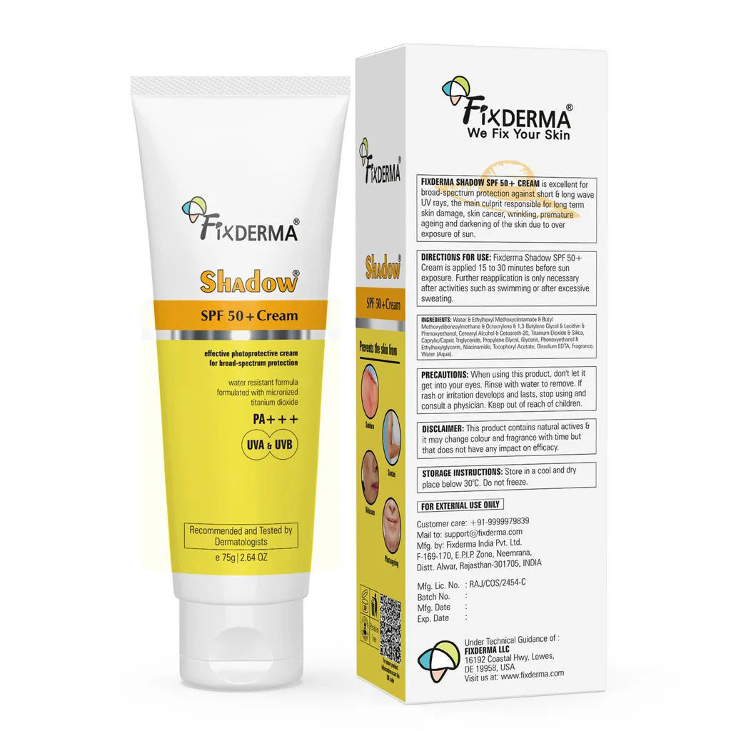 Fix Derma Shadow Sunscreen SPF 50+ Cream for Broad-Spectrum Protection for Dry Skin (75g)