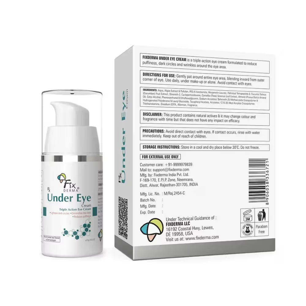 Fix Derma Under Eye Cream | Triple Action Eye Cream for dark circle, puffiness & fine lines(15g)