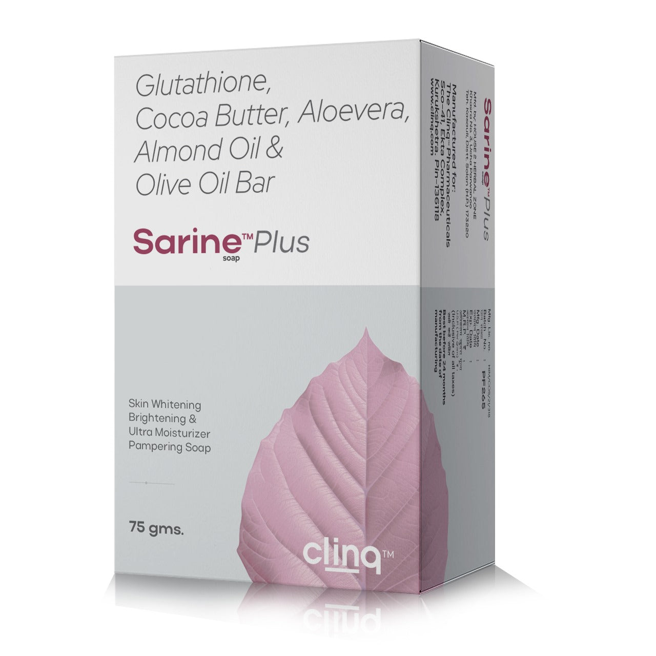 Clinq™ Sarine Plus Soap – Glutathione, Cocoa Butter, Aloe Vera, Almond Oil & Olive Oil Bar (75g)