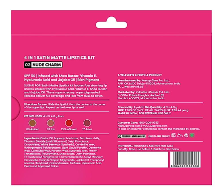 SUGAR POP 4 in 1 Satin Matte Lipstick Kit – 02 Nude Charm (16g)