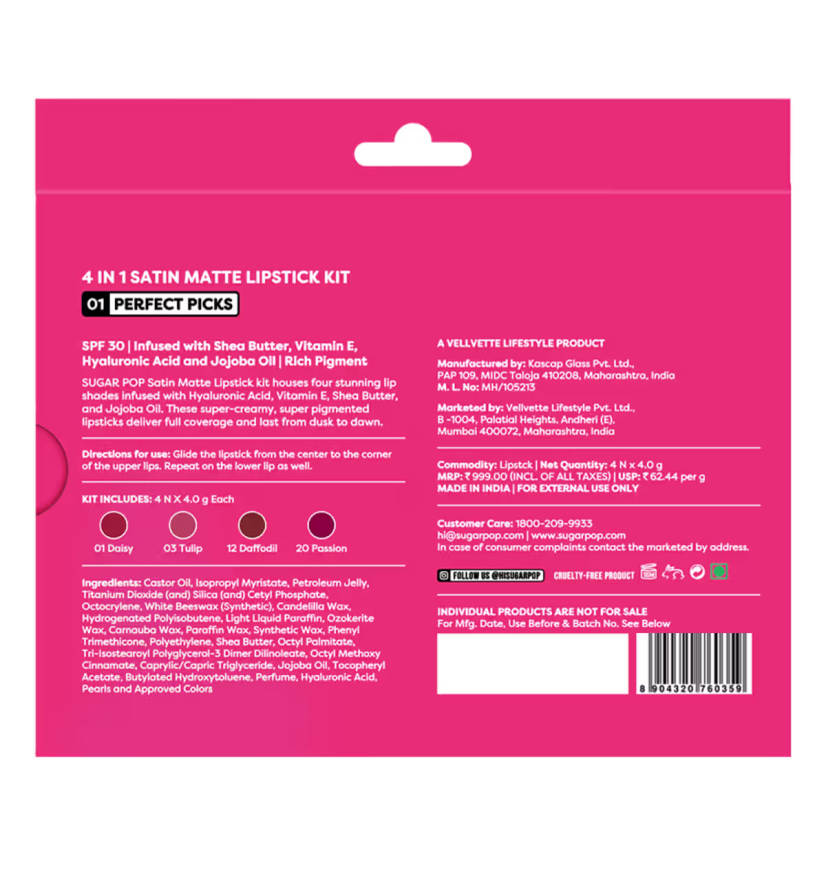 SUGAR POP 4 in 1 Satin Matte Lipstick Kit – 01 Perfect Picks (16g)