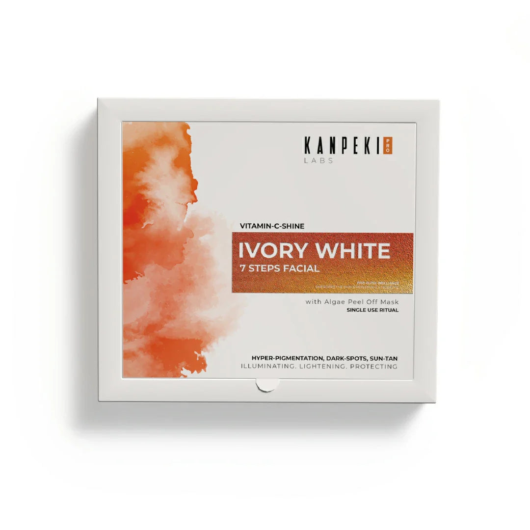 Kanpeki Ivory White - 7 Steps Facial Kit for Hyper-Pigmentation, Dark-Spots, Sun-Tan With Algae Peel Off Mask