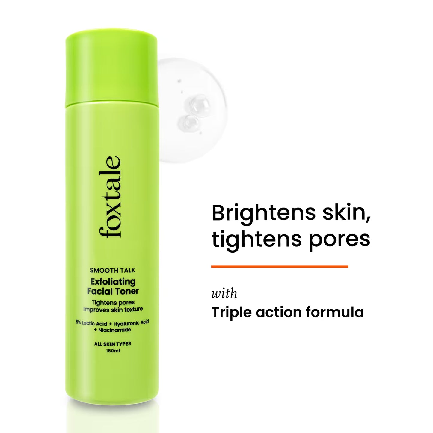 Foxtale Smooth Talk Exfoliating Facial Toner 5% Lactic Acid + Hyaluronic Acid + Niacinamide (150 ml)
