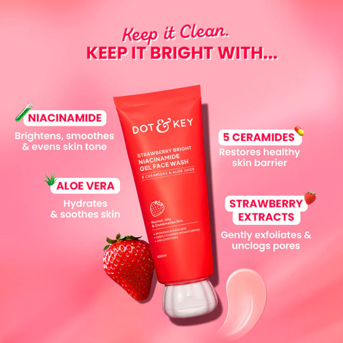 Dot & Key Strawberry Bright Niacinamide Gel Face Wash (100ml)