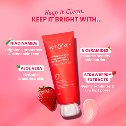 Dot & Key Strawberry Bright Niacinamide Gel Face Wash (100ml)