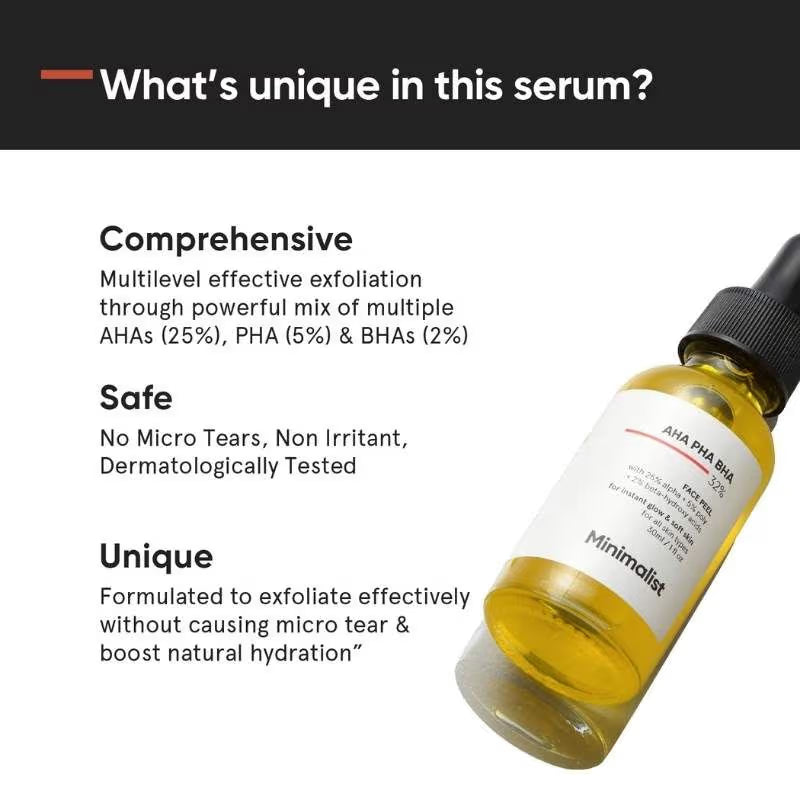 Minimalist 25% AHA + 5% PHA + 2% BHA Exfoliating Peel Solution For Instant Glow & Soft Skin (30ml)