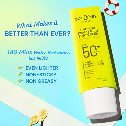 Dot & Key Lime Rush Swim + Sports Sunscreen SPF 50+ PA++++ In-Vivo Tested (50g)