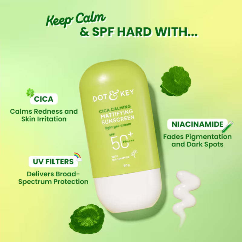 Dot & Key Cica Calming Mattifying Sunscreen In-Vivo Tested SPF 50+ PA++++, With Niacinamide (50 g)