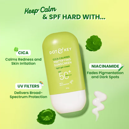 Dot & Key Cica Calming Mattifying Sunscreen In-Vivo Tested SPF 50+ PA++++, With Niacinamide (50 g)