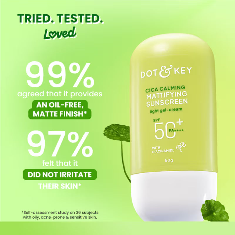 Dot & Key Cica Calming Mattifying Sunscreen In-Vivo Tested SPF 50+ PA++++, With Niacinamide (50 g)