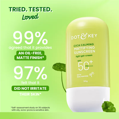 Dot & Key Cica Calming Mattifying Sunscreen In-Vivo Tested SPF 50+ PA++++, With Niacinamide (50 g)