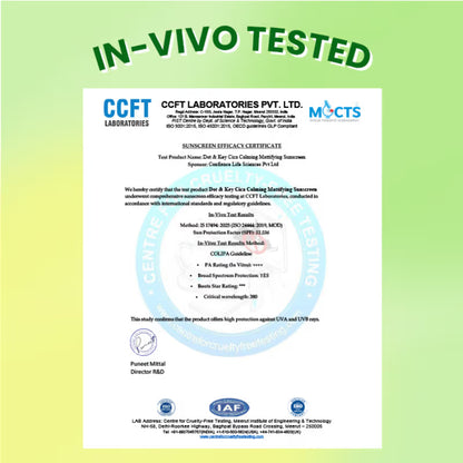 Dot & Key Cica Calming Mattifying Sunscreen In-Vivo Tested SPF 50+ PA++++, With Niacinamide (50 g)