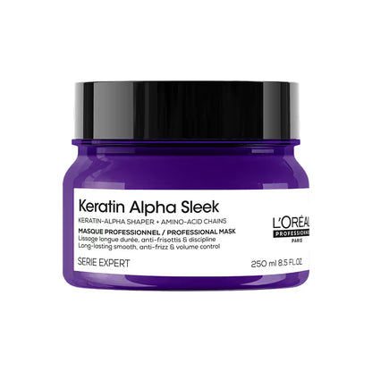 L'Oréal Professionnel Keratin Alpha Sleek Hair Mask, 84% Less Frizz, 5X Instant Smoothness (250ml)