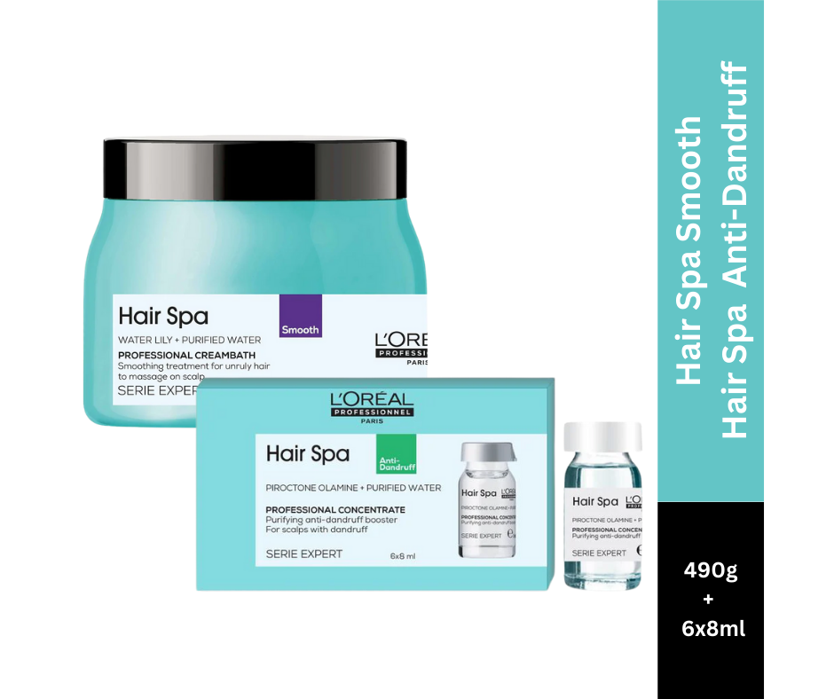 Loreal Professionnel Hair Spa Smooth Creambath (490g) & Anti- Dandruff Purifying Concentrate 8ML Combo