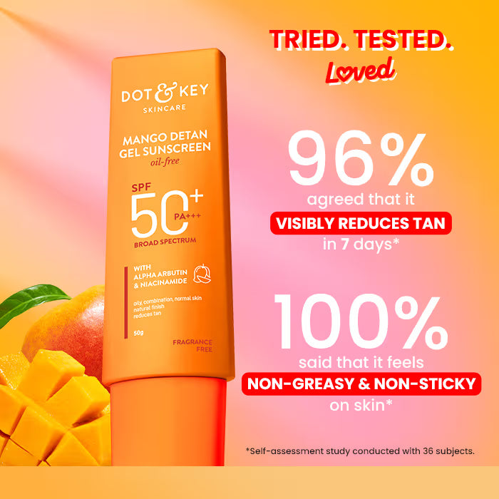 Dot & Key Mango Detan Gel Sunscreen In-Vivo Tested SPF 50+ PA++++, Oil-Free Formula (50g)