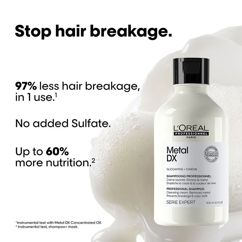 L’Oréal Professionnel Metal DX Sulfate-Free Cleansing Cream Shampoo, For 97% Less Hair Breakage (300ml)