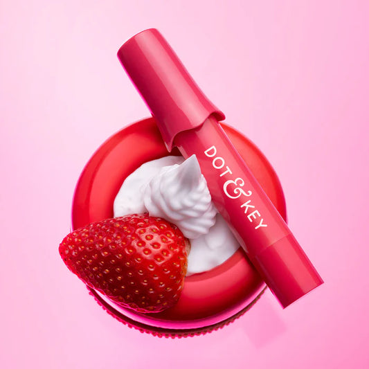 Dot & Key Meltie Lip Balm SPF 50+ PA+++, Strawberry Glaze, With 2% Kojic, Fades Lip Pigmentation (4g)