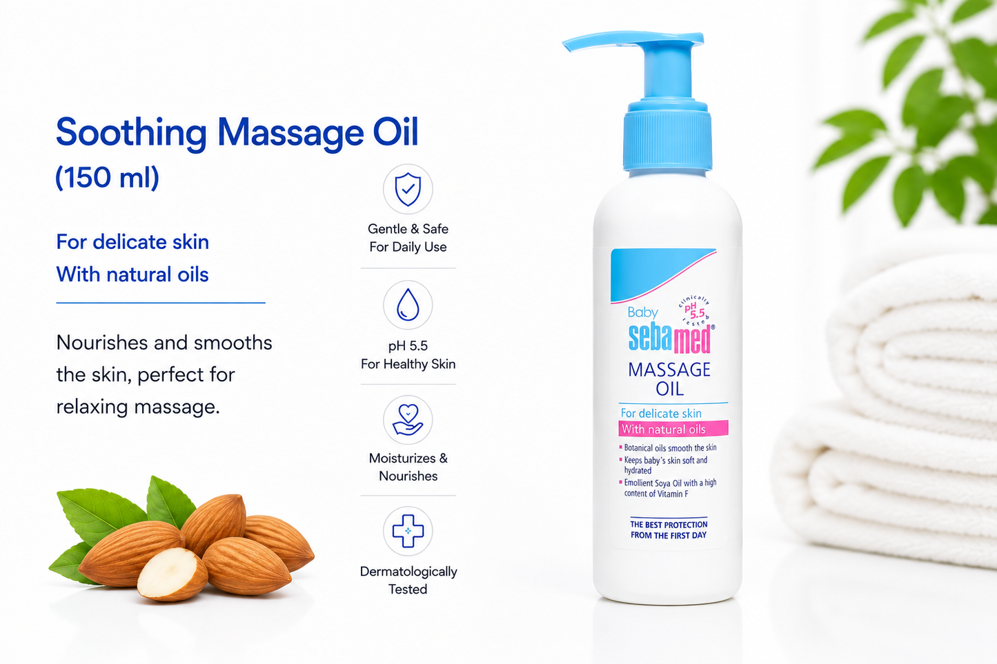 Sebamed Baby Shampoo (150ml) + Baby Gentle Wash (200 ml) + Baby Body Lotion(100ml) + Soothing Massage Oil (150 ml) combo