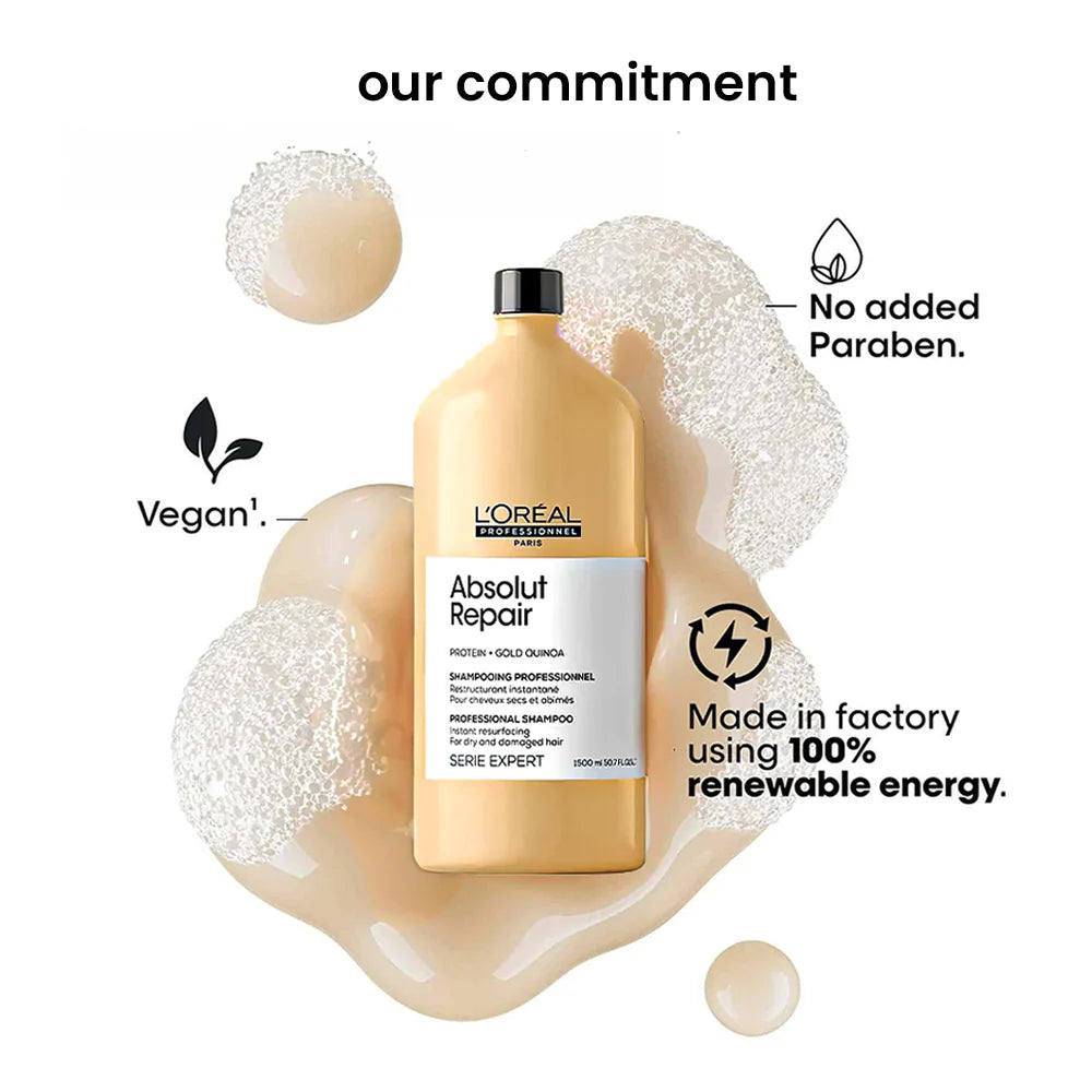 L'Oréal Professionnel Absolut Repair Shampoo For Dry and Damaged Hair With Protein & Omega-9 (1500ml)