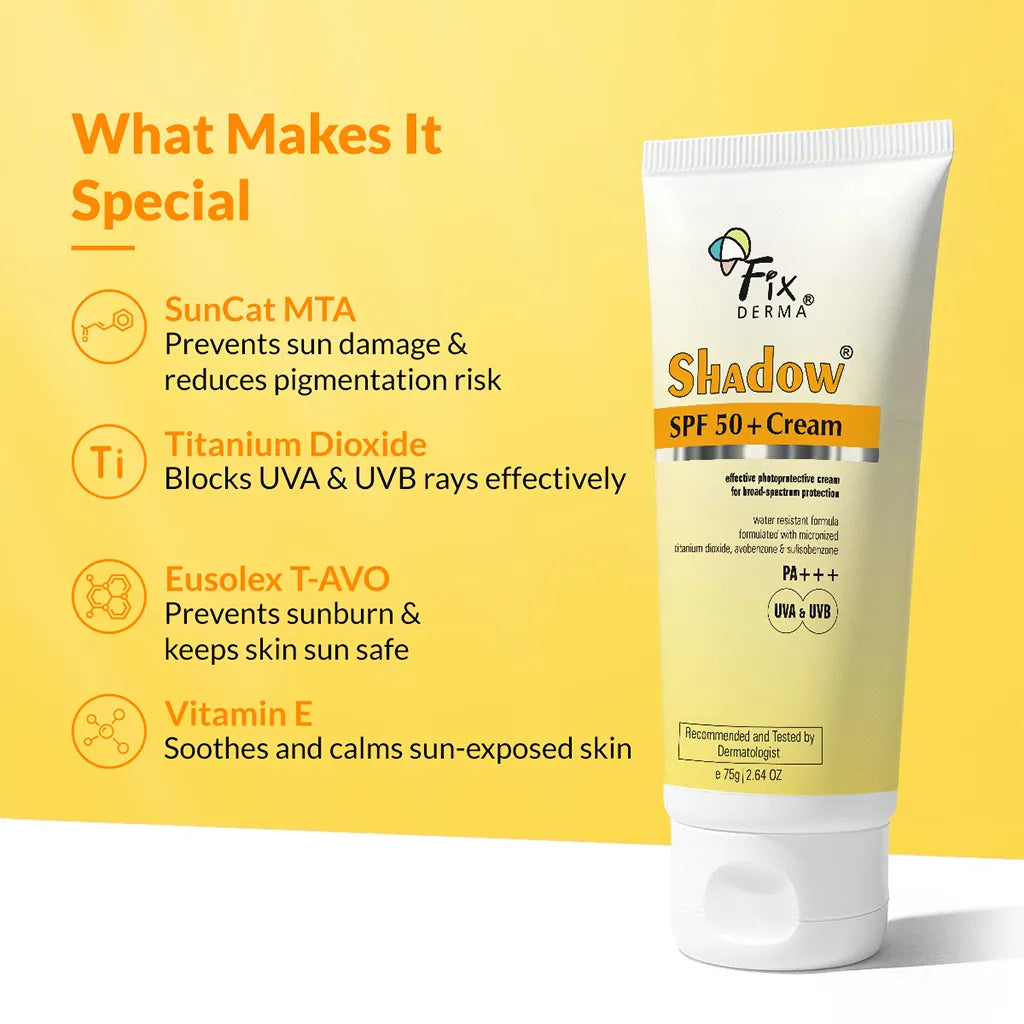 Fix Derma Shadow Sunscreen SPF 50+ Cream for Broad-Spectrum Protection for Dry Skin (75g)