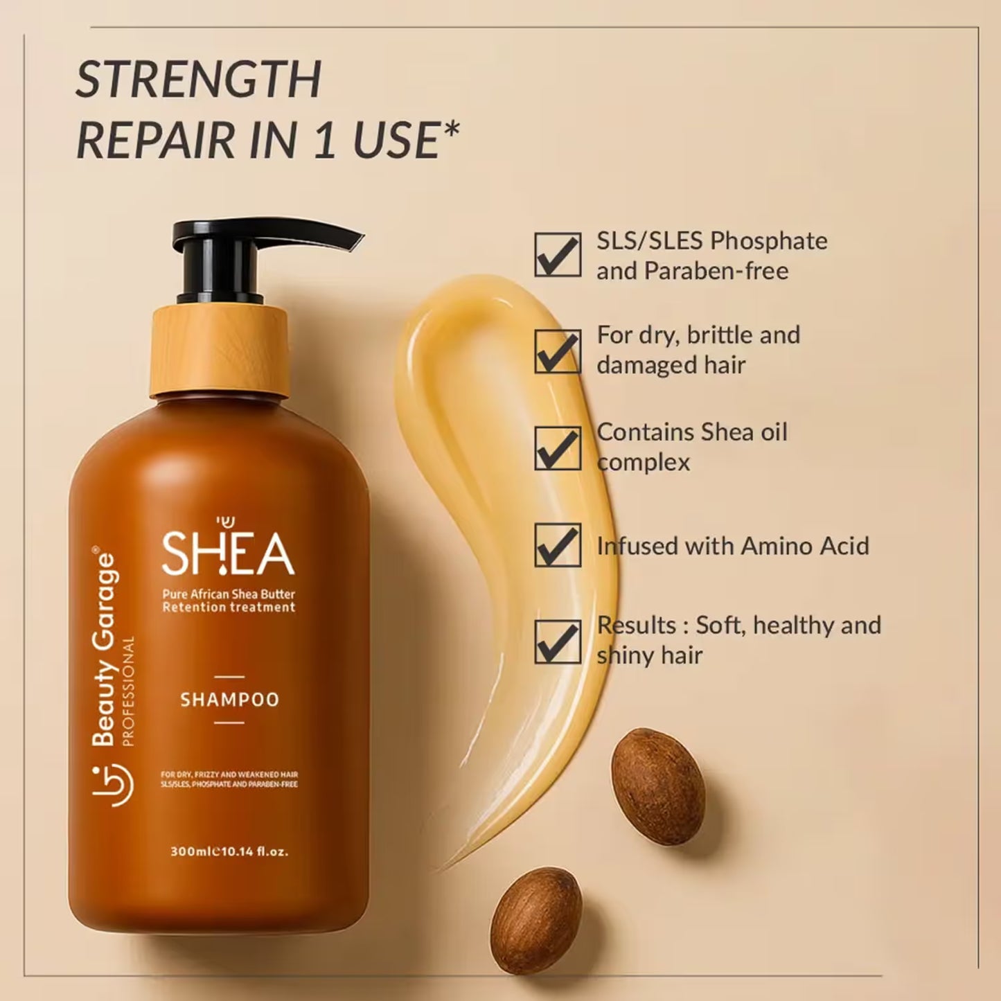 Beauty Garage Pure African Shea Butter Retention Treatment Shampoo (300ml)