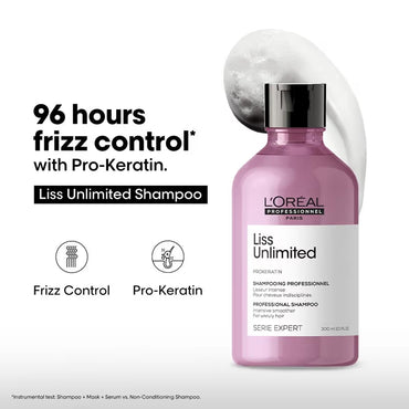 L'Oréal Professionnel Liss Unlimited Shampoo, Upto 96 hours of frizz control, With Pro-Keratin (300ml)
