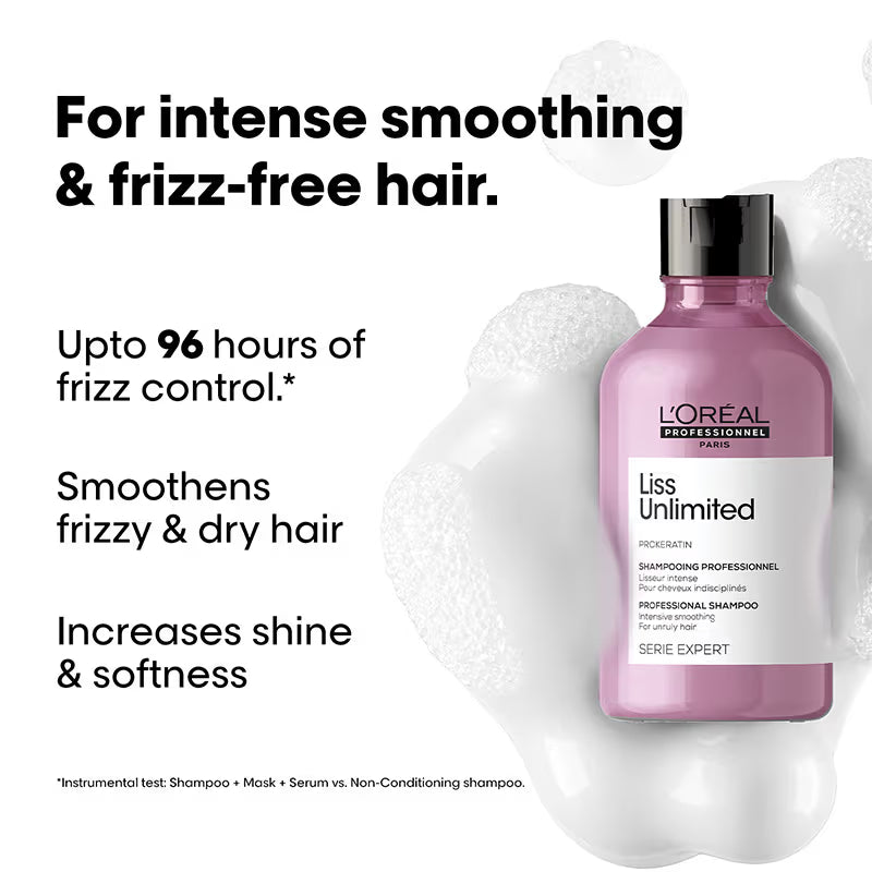 L'Oréal Professionnel Liss Unlimited Shampoo, Upto 96 hours of frizz control, With Pro-Keratin (300ml)