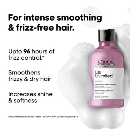 L'Oréal Professionnel Liss Unlimited Shampoo, Upto 96 hours of frizz control, With Pro-Keratin (300ml)
