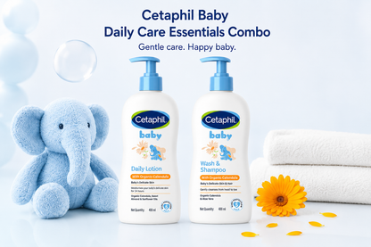 Cetaphil Baby Daily Lotion With Organic Calendula (400 ml) + Wash & Shampoo with Organic Calendula (400ml) combo