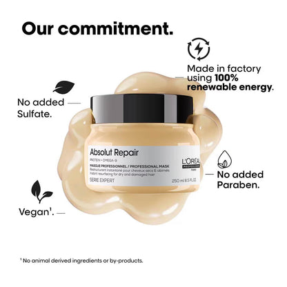 L'Oreal Professionnel Absolut Repair Shampoo, Hair Mask & Hair Serum Combo For Damaged Hair