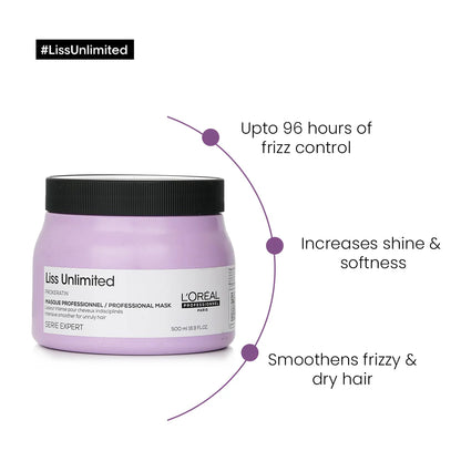 L'OREAL PROFESSIONNEL Liss Unlimited Mask for Frizzy & Unruly Hair With Pro-Keratin. (490 G)
