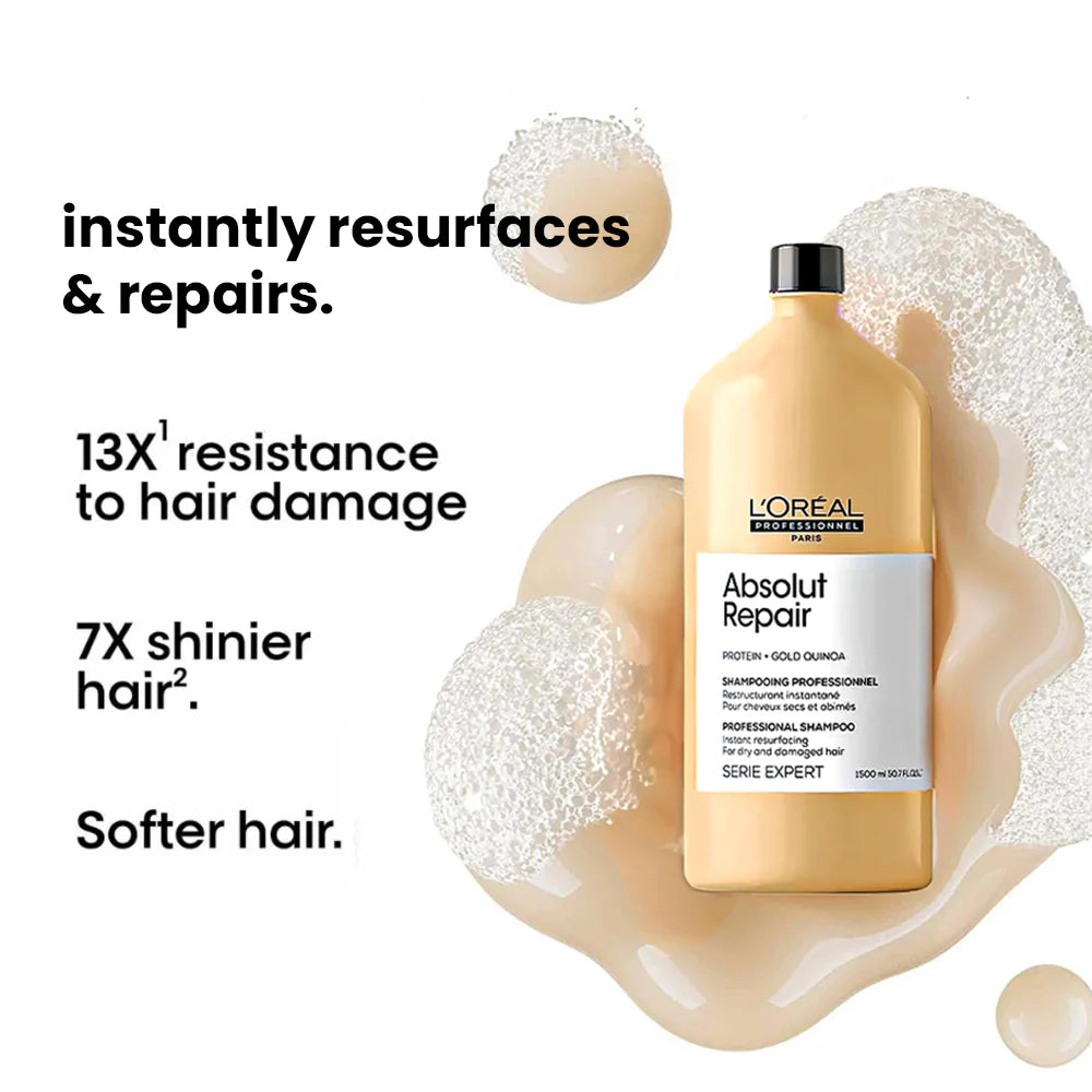 L'Oréal Professionnel Absolut Repair Shampoo For Dry and Damaged Hair With Protein & Omega-9 (1500ml)