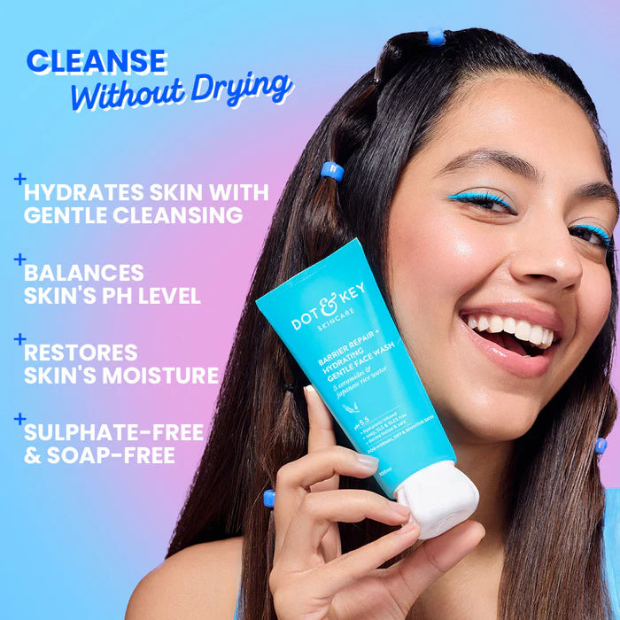 Dot & Key Barrier Repair+ Hydrating Gentle Face Wash, 5 Ceramides & Japanese Rice Water, pH 5.5