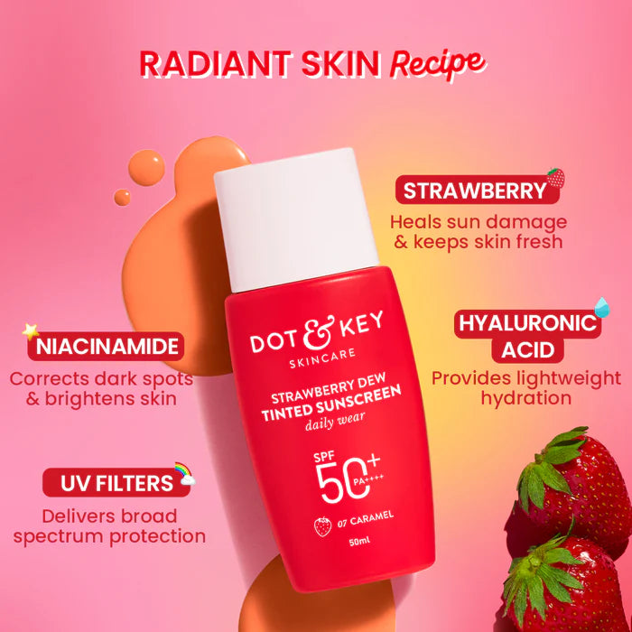 Dot & Key Strawberry Dew Tinted Sunscreen SPF 50+ PA++++  Brightens & Protects Skin (50ml)