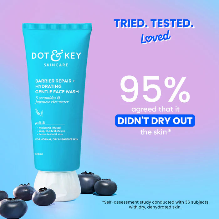 Dot & Key Barrier Repair+ Hydrating Gentle Face Wash, 5 Ceramides & Japanese Rice Water, pH 5.5