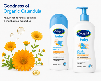 Cetaphil Baby Massage Oil (200ml) + Baby Wash & Shampoo with Organic Calendula (400ml) combo