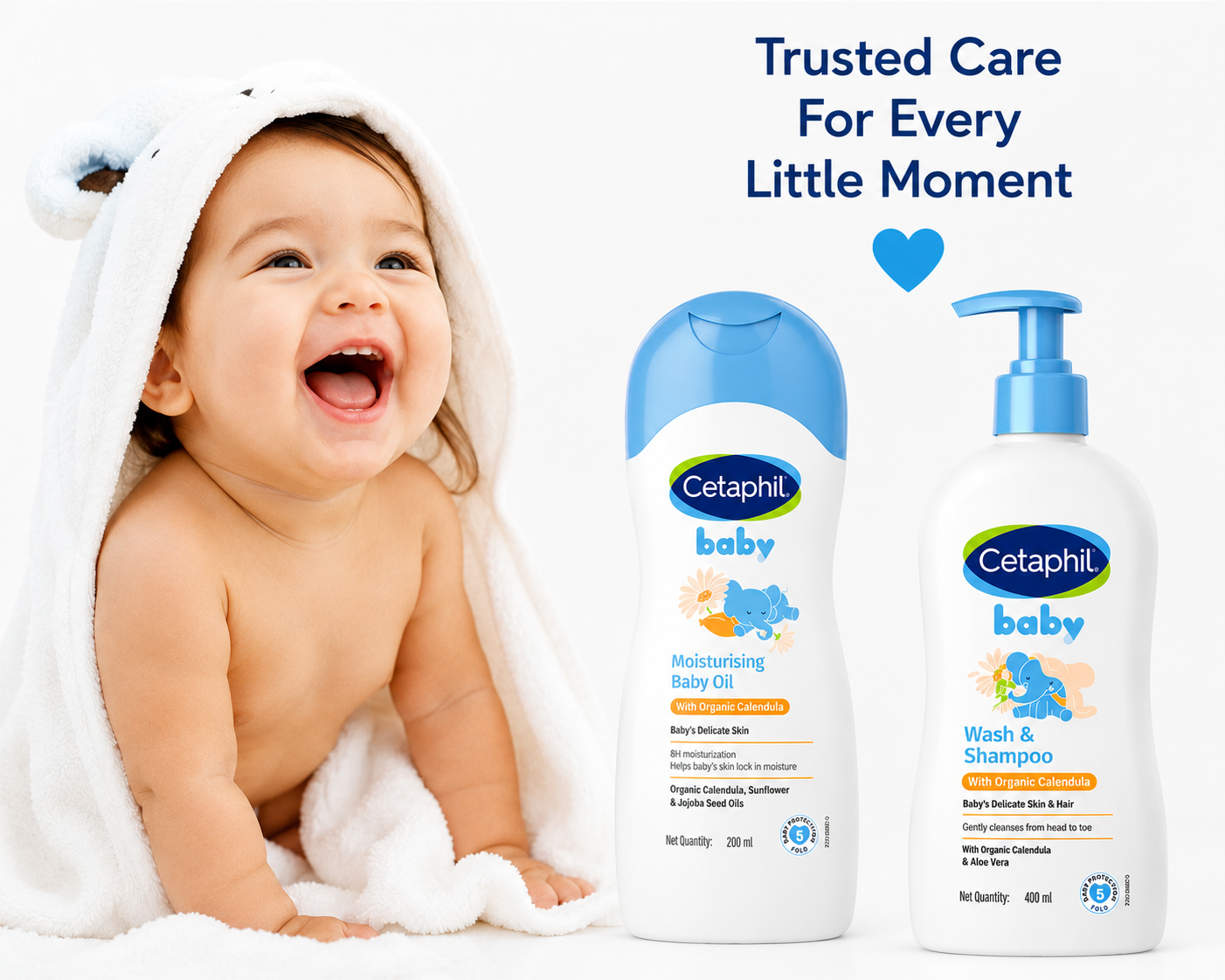 Cetaphil Baby Massage Oil (200ml) + Baby Wash & Shampoo with Organic Calendula (400ml) combo