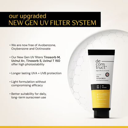 Deconstruct Gel Sunscreen SPF 50+ PA+++, No White Cast, Lightweight, Non-Greasy - In - Vivo Tested (50g)