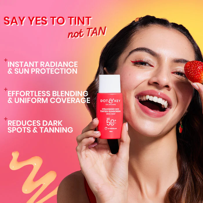Dot & Key Strawberry Dew Tinted Sunscreen SPF 50+ PA++++  Brightens & Protects Skin (50ml)