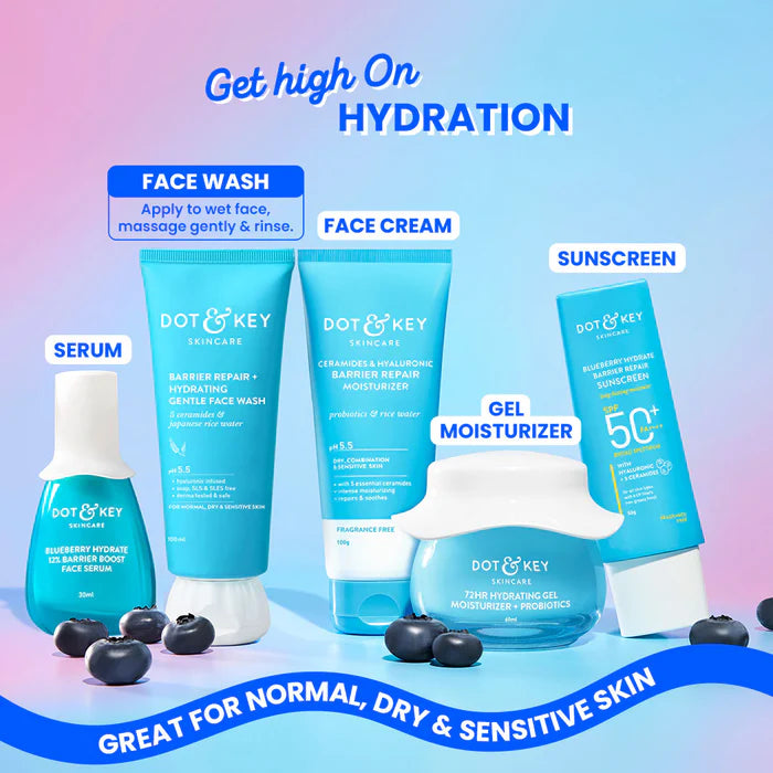 Dot & Key Barrier Repair+ Hydrating Gentle Face Wash, 5 Ceramides & Japanese Rice Water, pH 5.5