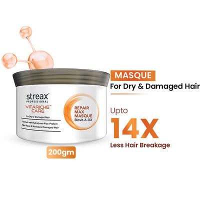 Streax Professional Vitariche Care Repair Max Hair Masque Biovit-A-OX For Healthy Hair (200g)