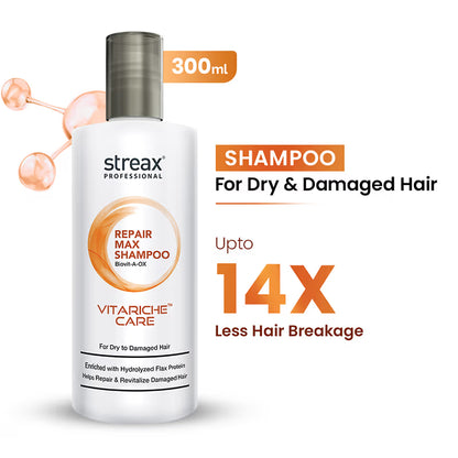 Streax Professional Vitariche Care Repair Max Shampoo For Dry, Damaged Hair (300ml)