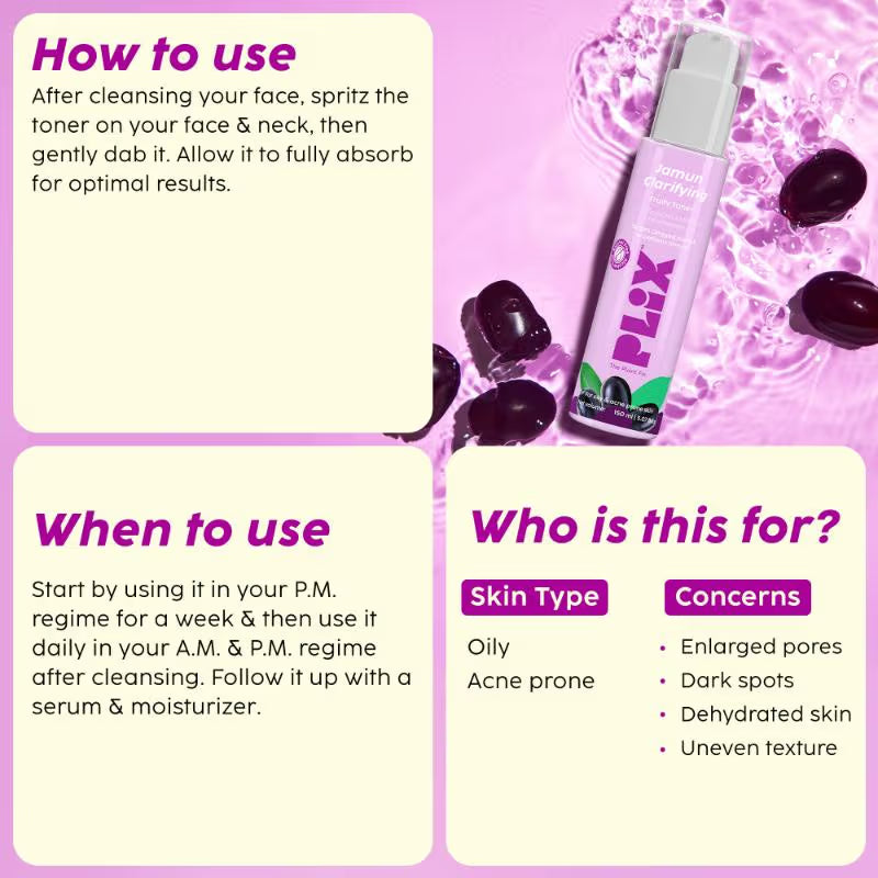 Plix Jamun Clarifying Fruity Toner for Pore Refining & Reducing Acne.(150ml)