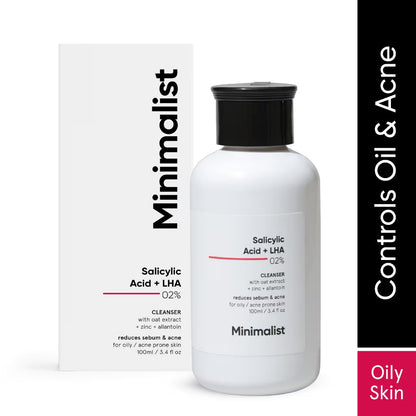 Minimalist 2% Salicylic Acid + LHA Face Cleanser With Zinc For Reducing Sebum & Acne (100 ml)