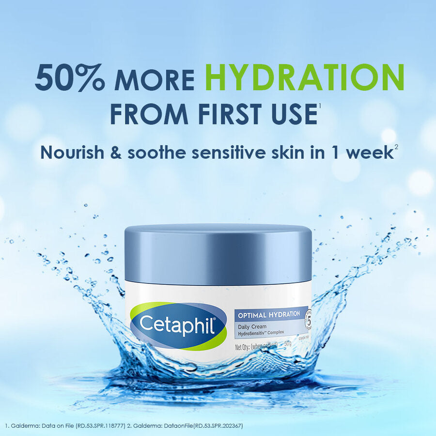 Cetaphil Optimal Hydration Daily Cream, Lightweight, Skin Barrier Protection with Hyaluronic Acid (50 g)