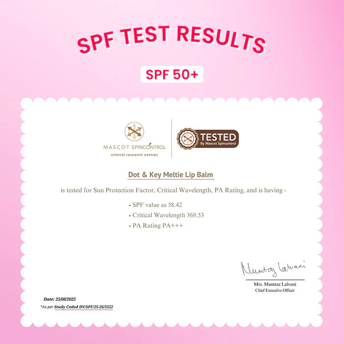 Dot & Key Meltie Lip Balm SPF 50+ PA+++, Strawberry Glaze, With 2% Kojic, Fades Lip Pigmentation (4g)